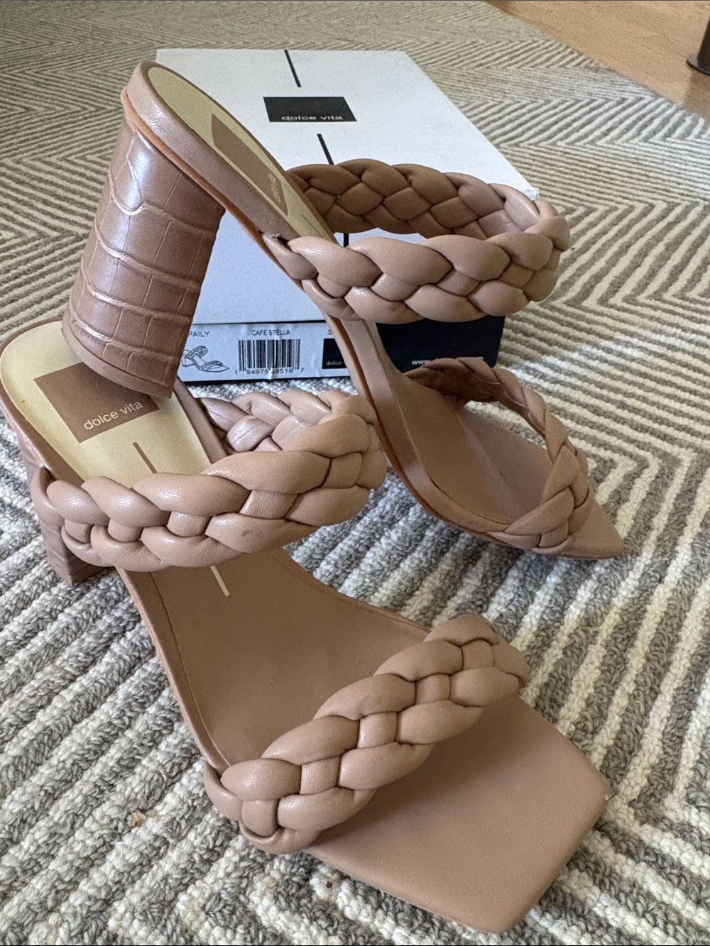 Dolce Vita Braided Double-Strap Block Heel Sandal in Taupe Nude